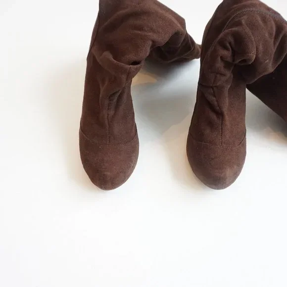 Dark Brown Suede High Heeled Boots Size 7.5 - Picture 4 of 6